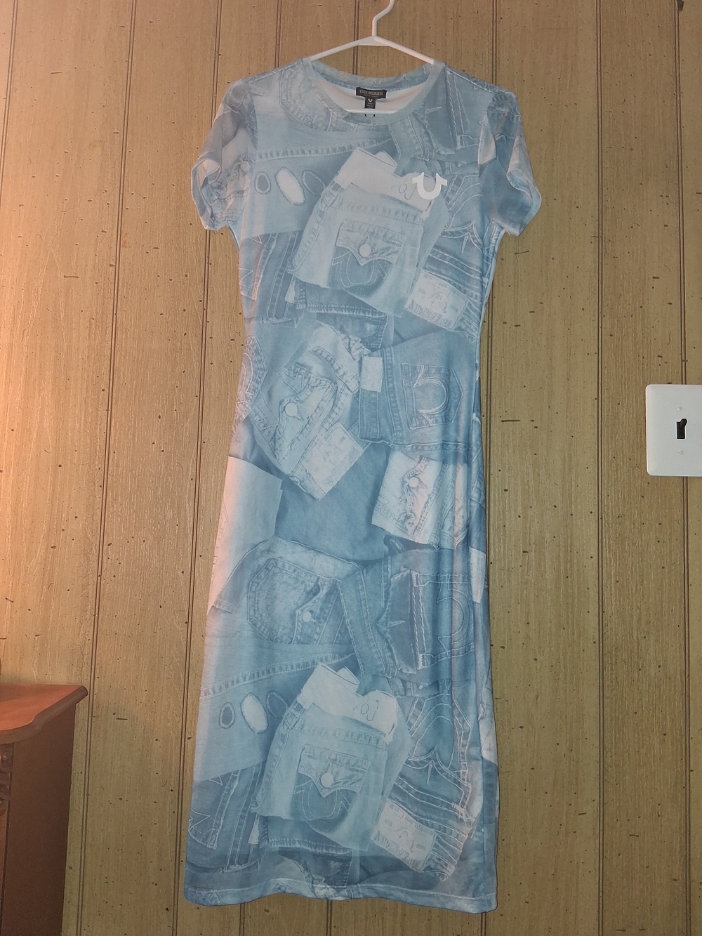 True Religion Light Blue Denim Print Tee Maxi Dress
